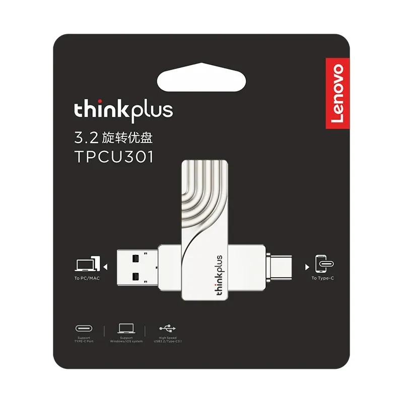 LENOVO 256GB Metal OTG USB Flash Drive 3.2 Type C 2 in 1 USB Stick Dual For Computers and Smartphones TPCU-301