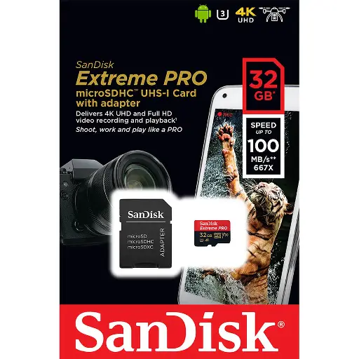 SanDisk Extreme Pro Micro SDXC Memory Card 32GB– Class 10 – A1 – V30 – UHS-I (U3)
