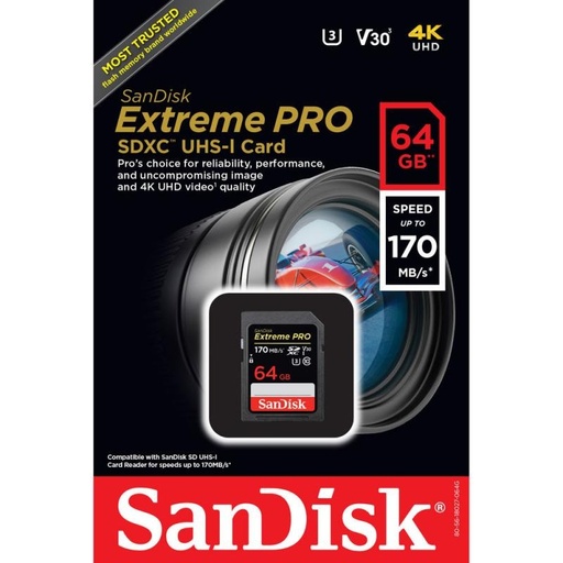 Sandisk Extreme Pro SD Card 64Gb ( 170Mb/s ) 4k UHD